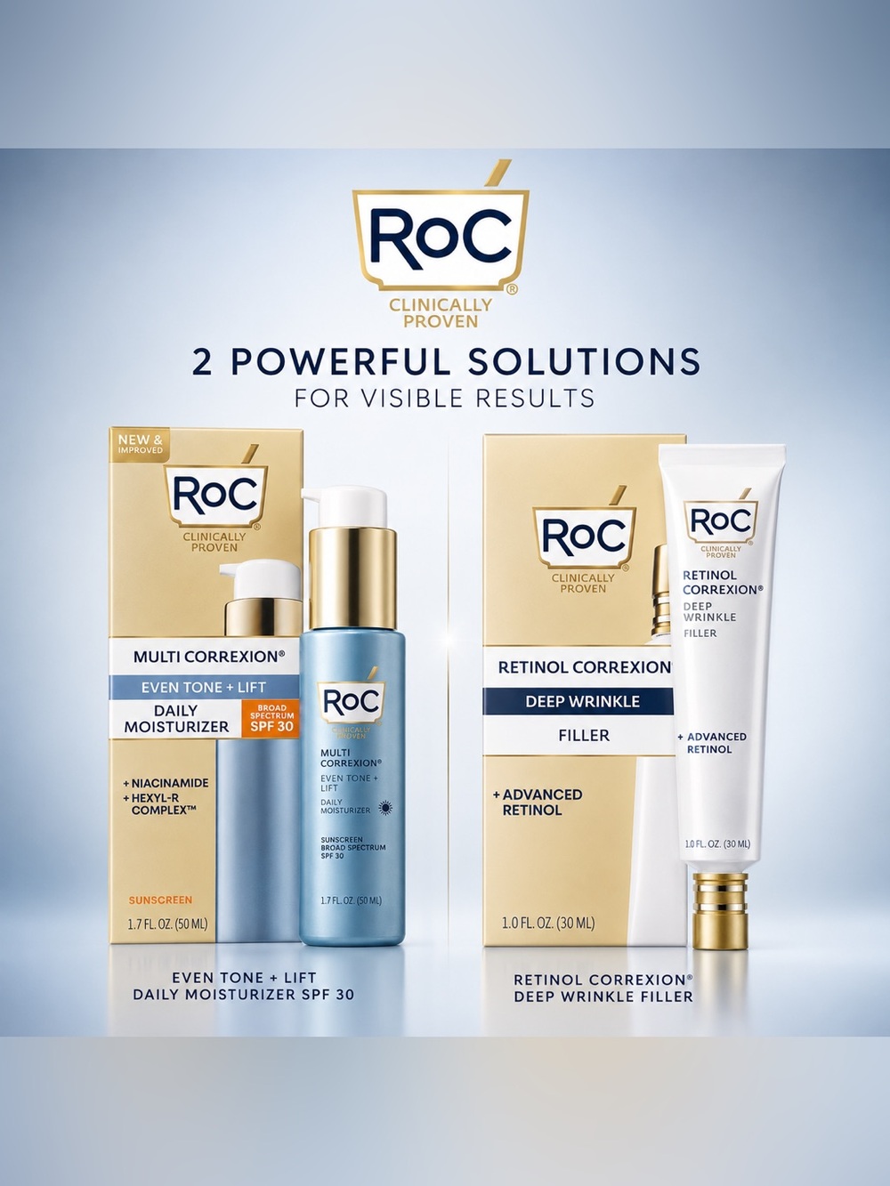 RoC Skincare Duo – Retinol Wrinkle Filler+ SPF 30 Daily Moisturizer • New in Box